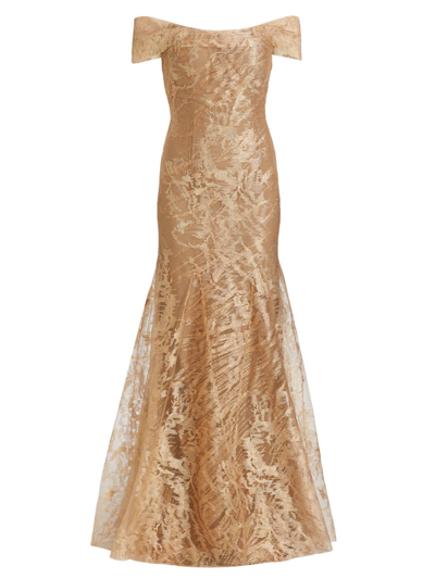 Shop Rene Ruiz Collection Women's Abstract Pattern Glitter Gown In Gold