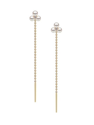 Shop Yoko London Women's Trend 18k Yellow Gold, 3-3.5mm Freshwater Pearl, & Diamond Threader Earrings