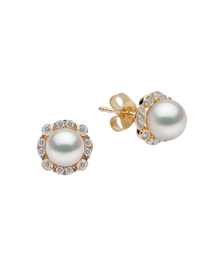 Shop Yoko London Women's Trend 18k Yellow Gold, Diamond, & 6.5-7mm Cultured Freshwater Pearl Stud Earrings In Silver