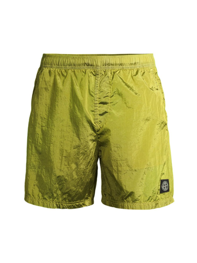 Shop Stone Island Men's Nylon Swim Shorts In Lemon