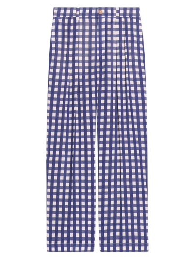 Shop Jacquemus Le Splash Marino Vented Gingham Pants In Navy Check