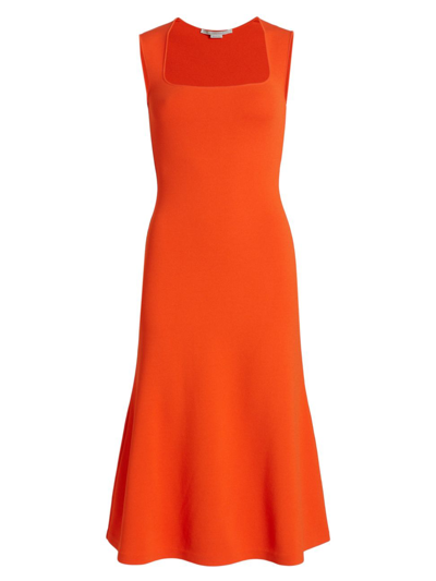 Shop Stella Mccartney Women's Compact Knit Flounce Midi-dress In Bright Orange