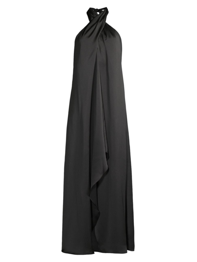 Shop Ramy Brook Women's Carey Satin Draped Gown In Black