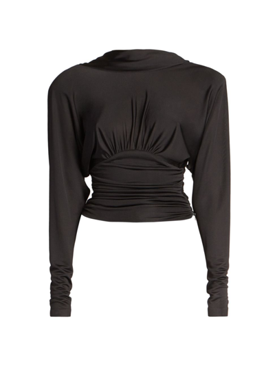 Shop Saint Laurent Gathered Long-sleeve Blouse In Noir