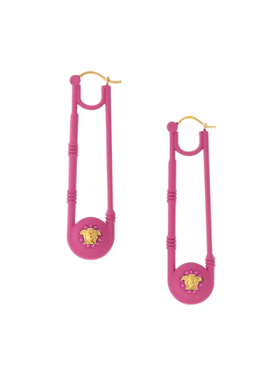 Shop Versace Women's Medusa Goldtone & Crystal Safety-pin Drop Earrings In Pink