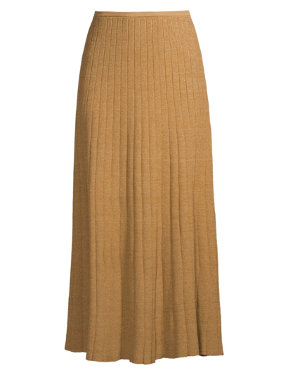 Shop Tory Burch Women's Rib-knit Midi-skirt In Autumn Sun Brown Sugar