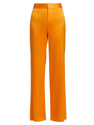 Shop Alice And Olivia Women's Deanna High-waisted Wide-leg Satin Pants In Tangerine