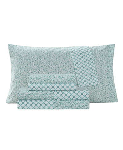 Shop Jessica Sanders Ainsley Turnstyle Reversible Printed Super Soft Deep Pocket Twin Extra Long Sheet Set, 4 Pieces Bedd In Seafoam
