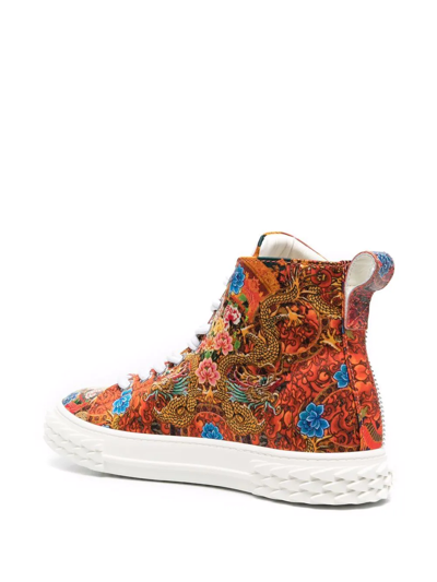 Giuseppe Zanotti Floral-print Sneakers In Orange