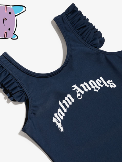 Shop Palm Angels Logo-print Ruffled Swimsuit In Blue