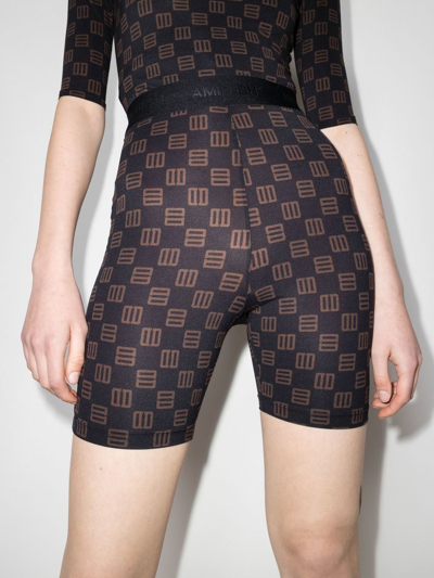 Shop Ambush Monogram-print High-waist Cycling Shorts In Black