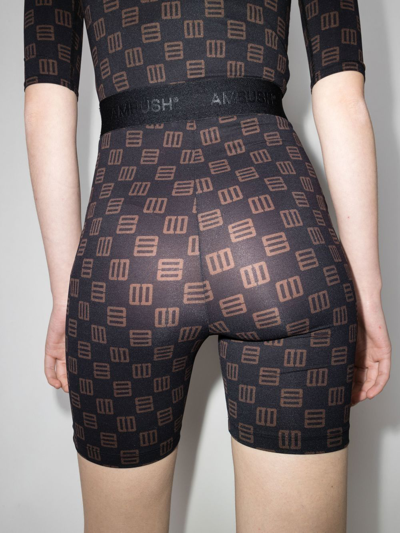 Shop Ambush Monogram-print High-waist Cycling Shorts In Black