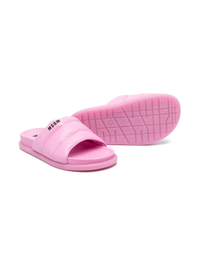 Shop Msgm Teen Logo-print Padded Slides In Pink