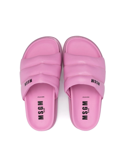 Shop Msgm Teen Logo-print Padded Slides In Pink