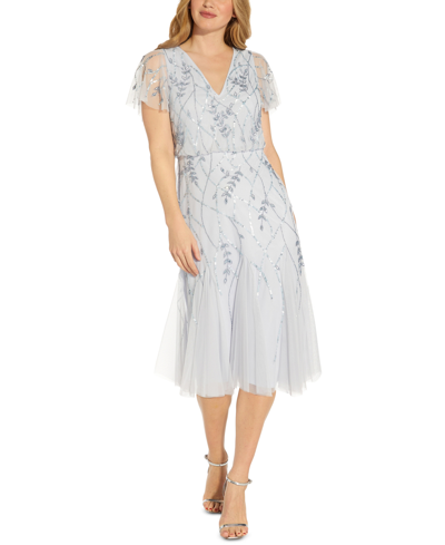 Shop Adrianna Papell Blouson Beaded Midi Dress In Serenity