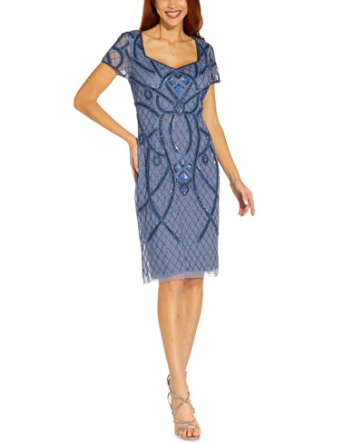 Shop Adrianna Papell Beaded Back-cutout Sheath Dress In French Blue