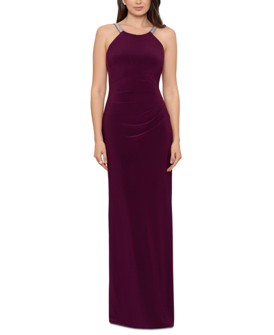 Shop Betsy & Adam Embellished Halter Gown In Wine