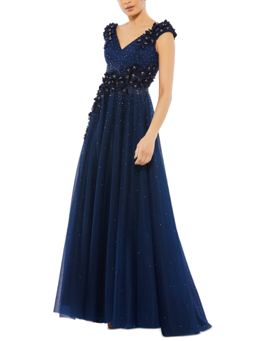 Shop Mac Duggal Beaded Appliqued Gown In Midnight