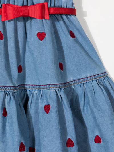 Shop Monnalisa Teen Heart-print Smock Denim Dress In Blue