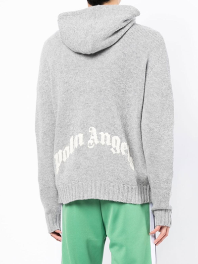 Shop Palm Angels Logo-print Knitted Hoodie In Grey