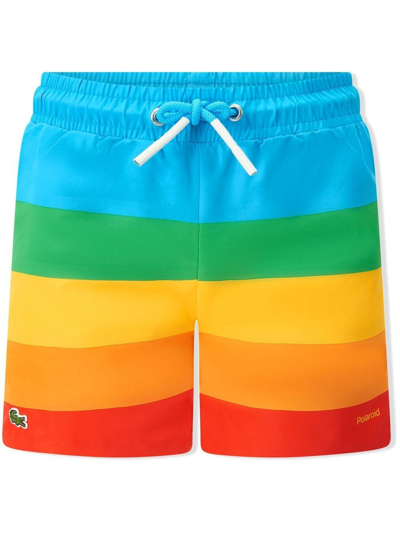 Shop Lacoste X Polaroid Rainbow-stripe Shorts In Multicolour