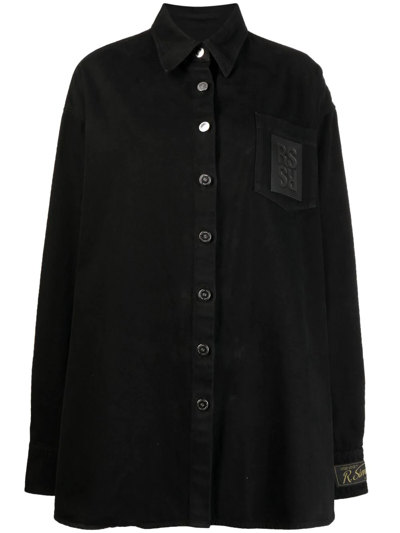 Shop Raf Simons Logo-patch Oversized Shirt In Black