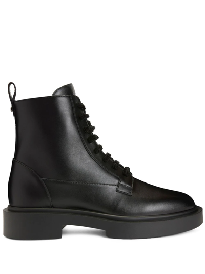 Shop Giuseppe Zanotti Achille Leather Lace-up Boots In Black