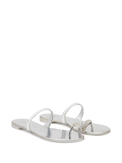 Giuseppe Zanotti Nuvorock Crystal-embellished Metallic Leather Sandals In Silver