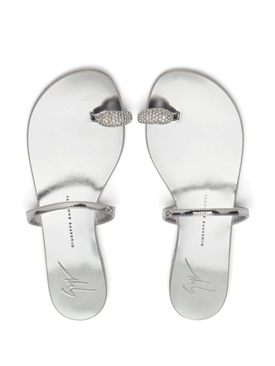 Giuseppe Zanotti Nuvorock Crystal-embellished Metallic Leather Sandals In Silver