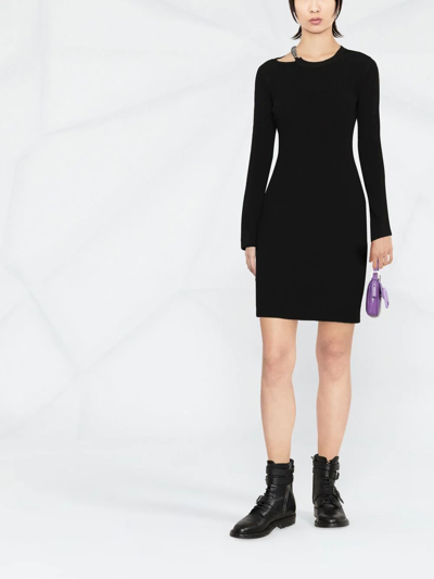 Shop Michael Michael Kors Chain-detail Rib-knit Dress In Black