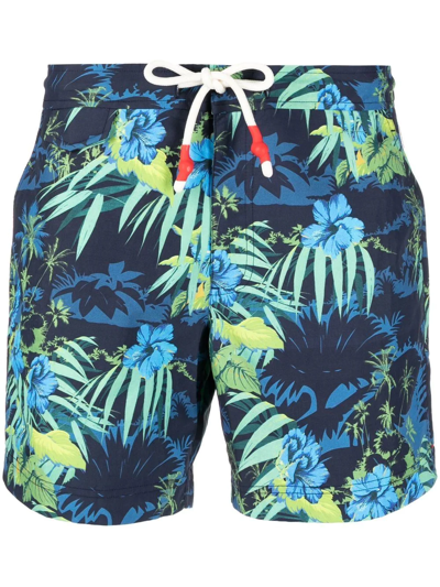 Shop Orlebar Brown Palm-tree Print Swim Shorts In Blue