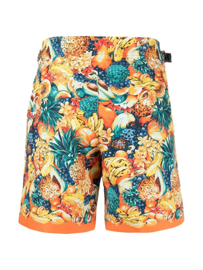 Shop Orlebar Brown Tropicana-print Swim Shorts In Orange