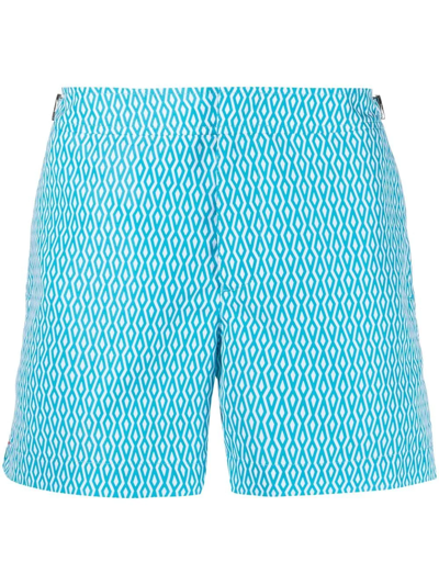 Shop Orlebar Brown Diamond-print Swim Shorts In Blue