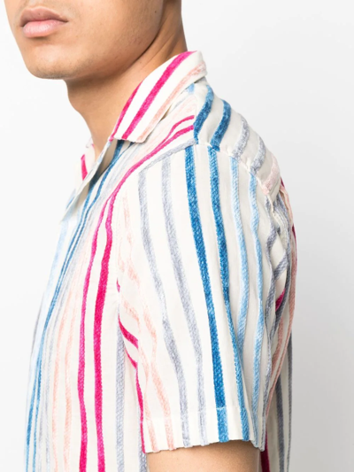 Shop Orlebar Brown Stripe-print Short-sleeved Shirt In Neutrals