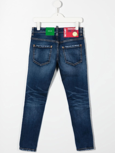 Shop Dsquared2 Teen Smiley-embroidered Skinny Jeans In Blue
