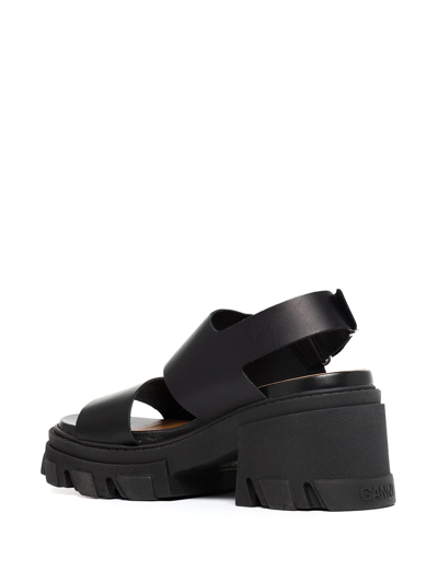 Shop Ganni Cleated Leather Sandals In Black