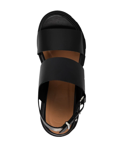 Shop Ganni Cleated Leather Sandals In Black