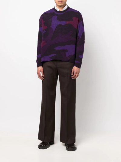 Shop Valentino Camouflage-motif Intarsia-knit Jumper In Purple