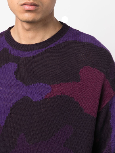 Shop Valentino Camouflage-motif Intarsia-knit Jumper In Purple