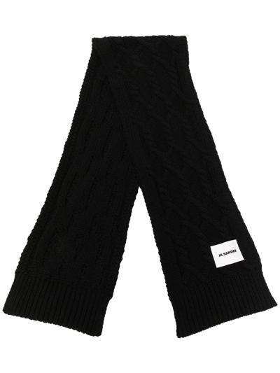 Shop Jil Sander Logo Patch Knit Scarf In Black