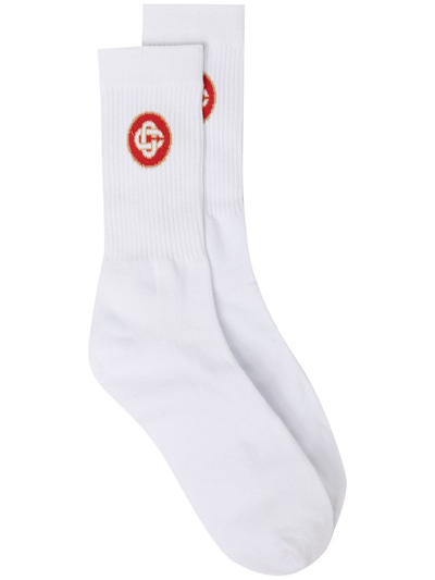 Shop Casablanca Intarsia-knit Logo Socks In White