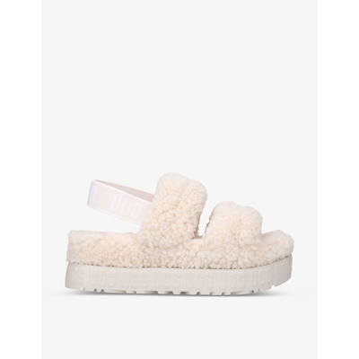 Shop Ugg Oh Fluffita Logo-strap Sheepskin Sandals In Cream