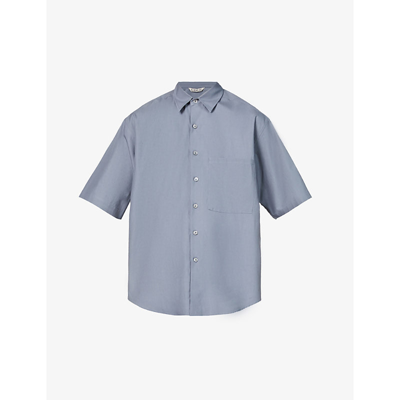 Auralee Washed Finx Twill Big Half Sleeve Cotton Shirt In Blue