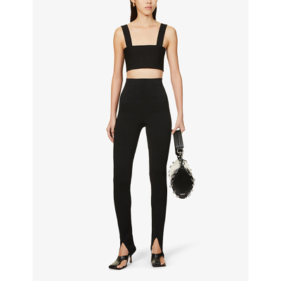 VICTORIA BECKHAM VICTORIA BECKHAM WOMEN'S BLACK FITTED CROPPED STRETCH-WOVEN TOP 56033664
