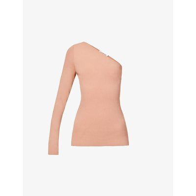 Shop Victoria Beckham One-shoulder Fitted Stretch-woven Top In Blush