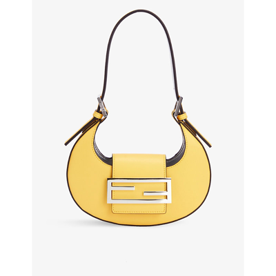 Shop Fendi Croissant Mini Leather Shoulder Bag In Yellow