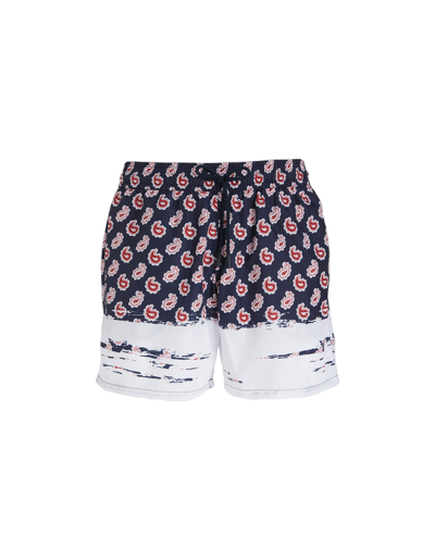 Shop Etro Navy Blue Swim Shorts With Placed Paisley Print In Blu Navy