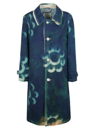 Shop Maison Margiela Floral Print Buttoned Coat In Floral Cyanotype