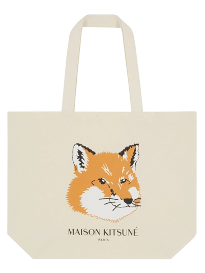 Shop Maison Kitsuné Fox Head Shopping Bag In Cipria