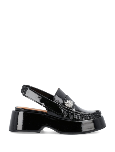 Shop Ganni Platform Slingback Loafers In Black